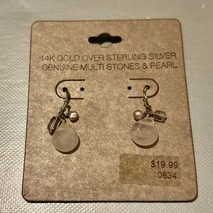New 14K Gold over Silver Genuine Multi Stone & Pearl on Wire Earrings